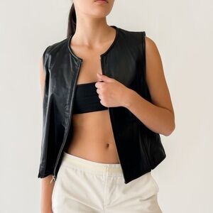 Vintage 90s Valerie Stevens New Zealand Lambskin Lamb Leather Black Moto Vest S